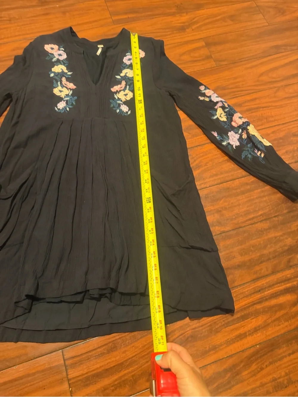 Free People Black Long Sleeve Floral Embroidered Tunic Dress